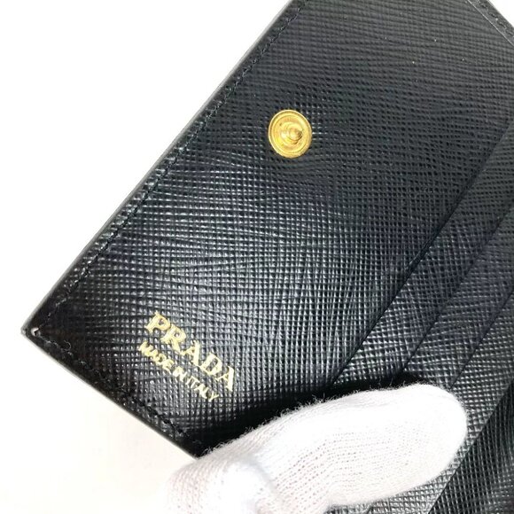 PRADA 1MV204 Logo pattern Compact wallet Folded wallet Leather Black/White - Picture 3 of 11
